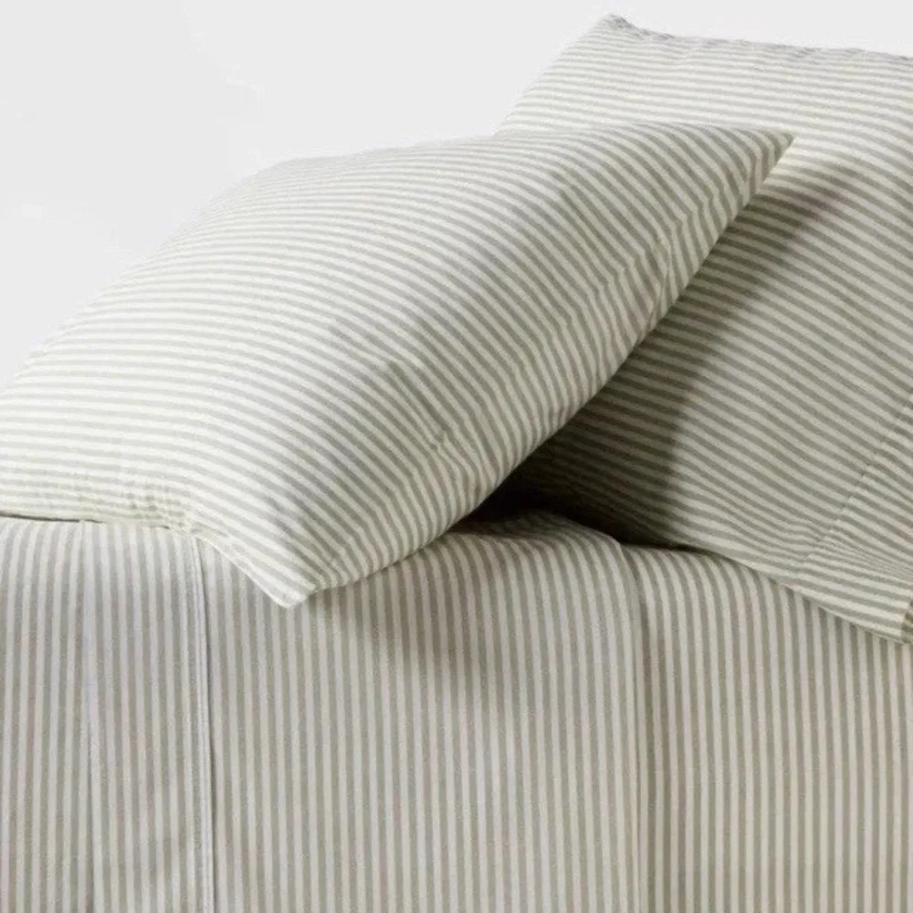 Twin/Twin XL 250 Thread Count 3 Pc. Organic Sheet Set Green Stripe ~ Threshold